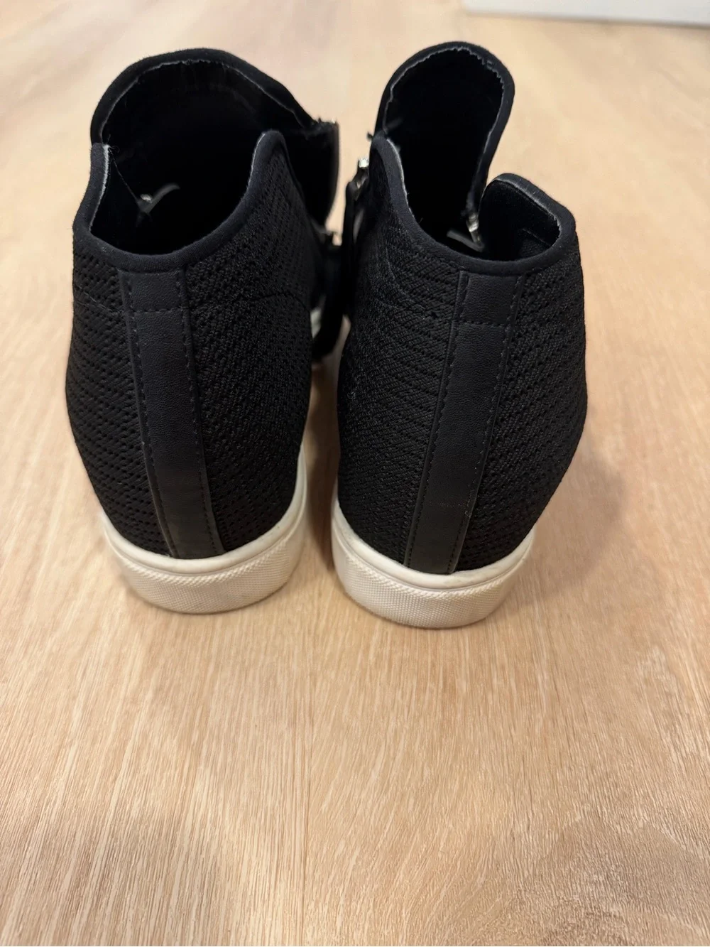 Steve Madden Black Knit Wedge Zip Sneakers